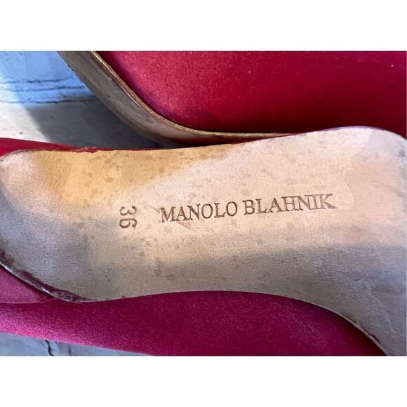 Manolo Blahnik Size 36 Pointed Toe Suede Pump Heels Red Classic Dressy Glam - Picture 14 of 16
